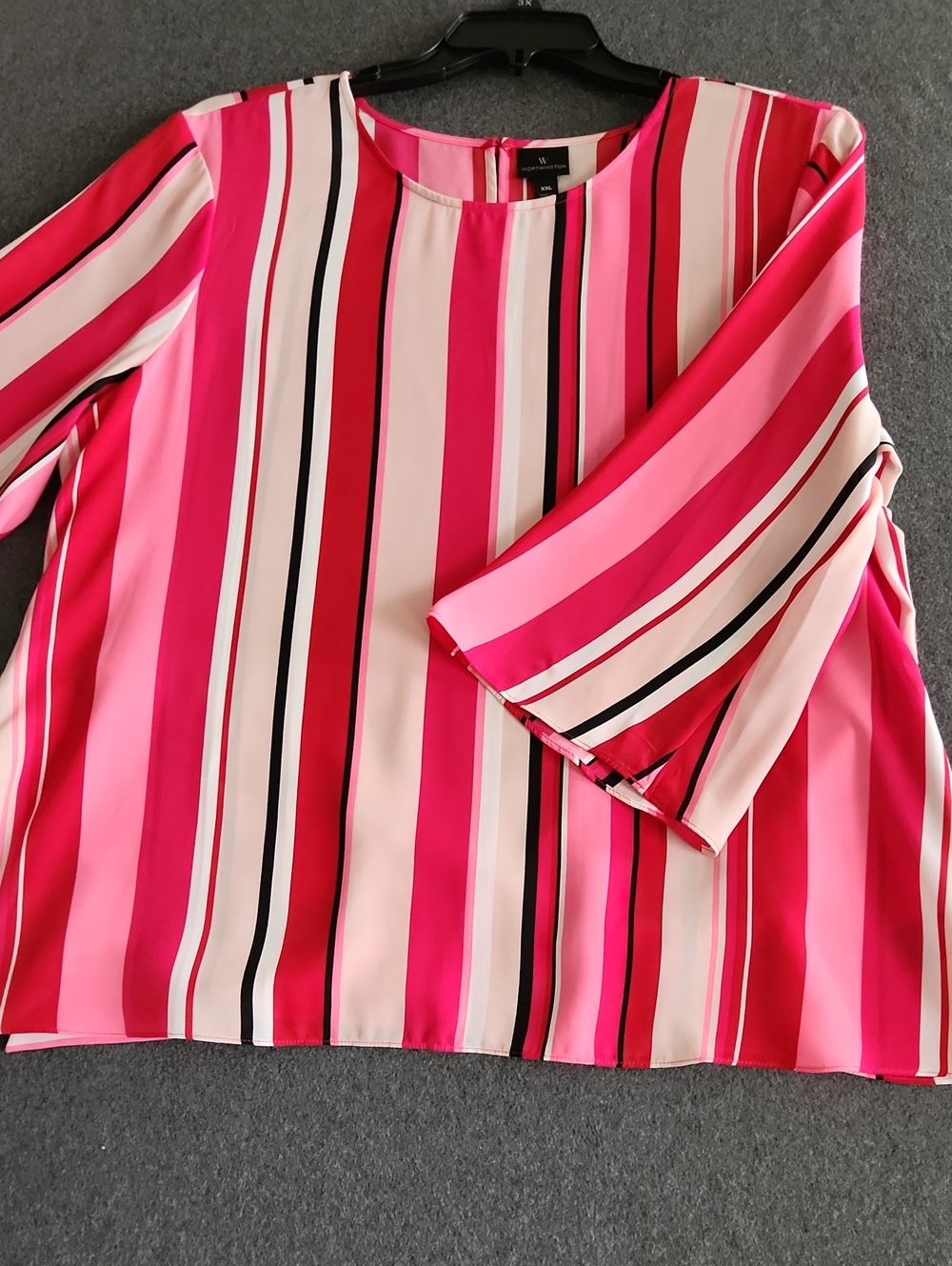 Worthington Women's Pink Black & White Striped Blouse Size XXL Colorblock Office